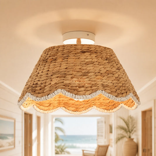 Sylvia Bohemian Style Scallop Rattan Flush Mount Ceiling Light