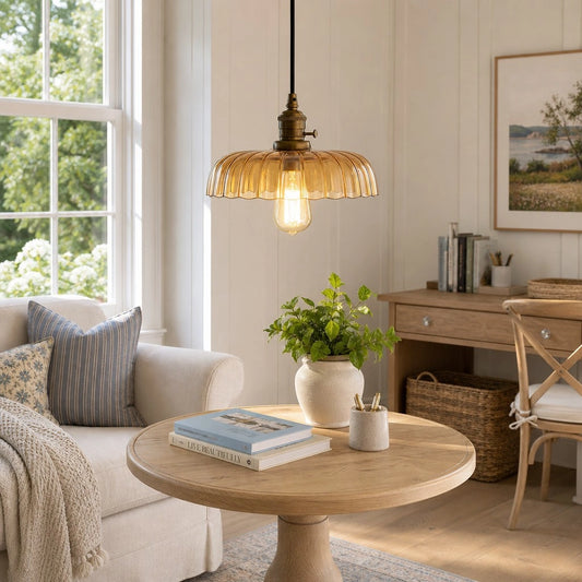 Gylis Vintage Brass Glass Dome Pendant Light