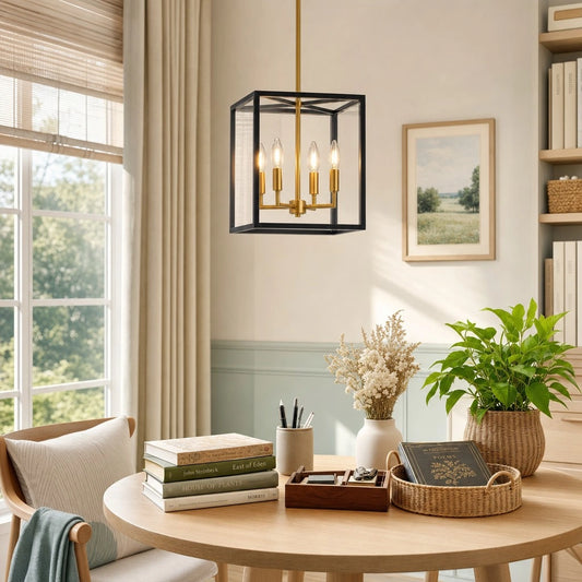 Wyllen Farmhouse Square Lantern Glass Metal Pendant Light