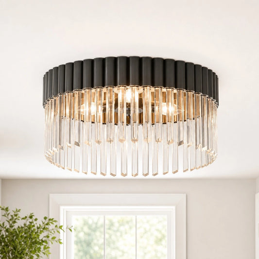 Zephira Modern Polished Champagne and Crystal Flush Mount Light