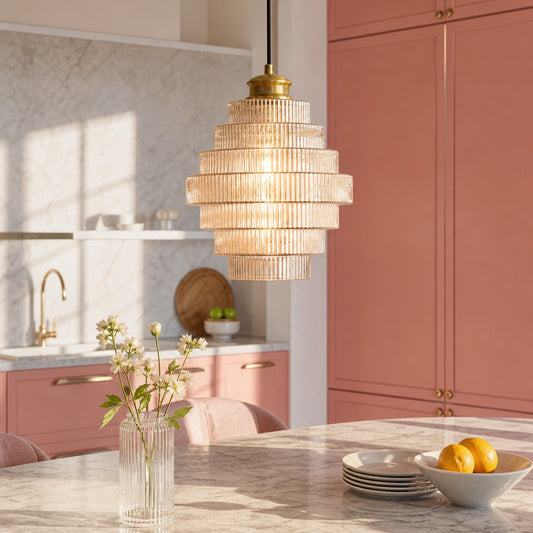 Sherry Nordic Striped Stained Glass Bottle Pendant Light
