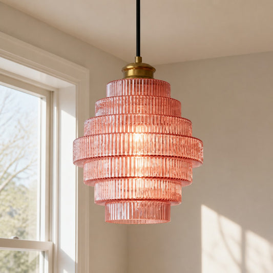 Sherry Nordic Striped Stained Glass Bottle Pendant Light
