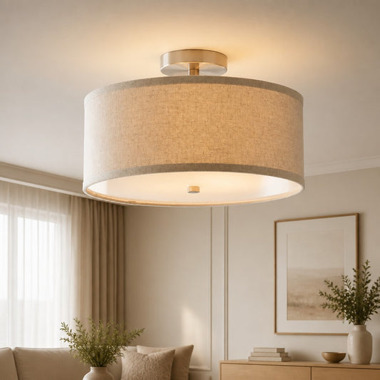 Jovan Modern Linen Drum Flush Mount Ceiling Light