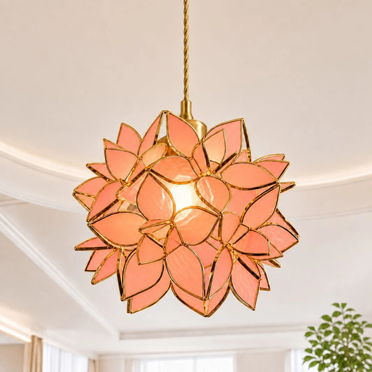 Othara Vintage Blossom Floral Capiz Shell Glass Pendant Light