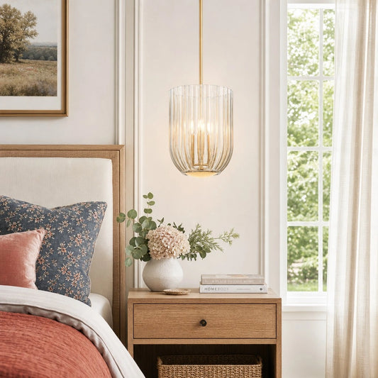 Ysela Glass Lantern Pendant Light with Fluted Glass in Champagne Aged Brass Finish
