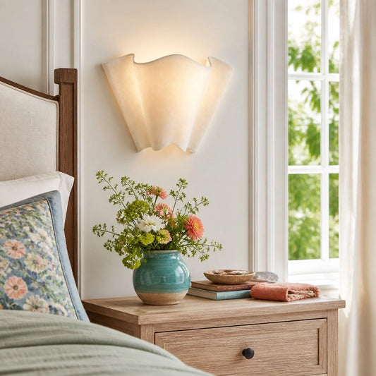 Rythlen Modern Ivory Floral Linen Wall Lamp