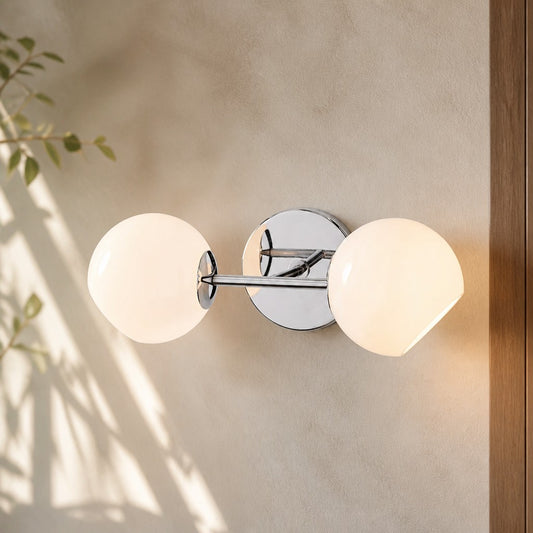 Avery Modern 2-Light Sculptural Globe Milky Glass Wall Sconce