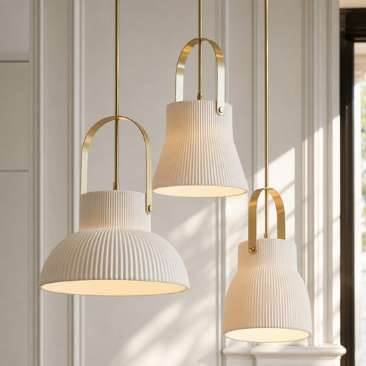 Rory Modern Ribbed Ceramic Bell Pendant Light