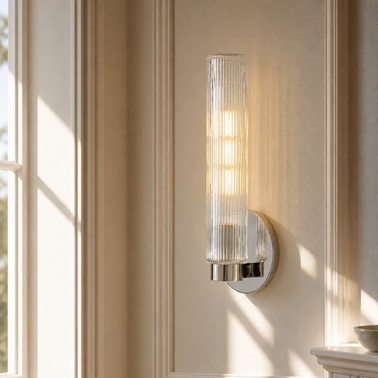Emeran Minimalist Cylindrical Fluted Glass Wall Sconce