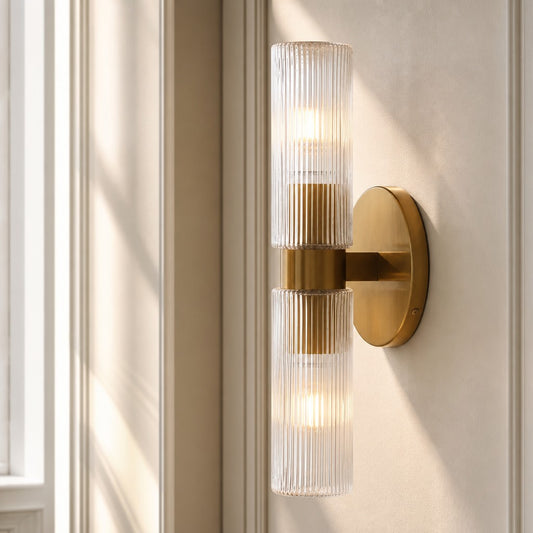 Emeran Minimalist Cylindrical Fluted Glass Wall Sconce