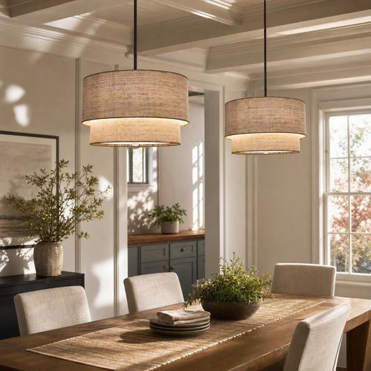 Bilk Modern Minimalist Natural Linen Double-layer Fabric Pendant Light