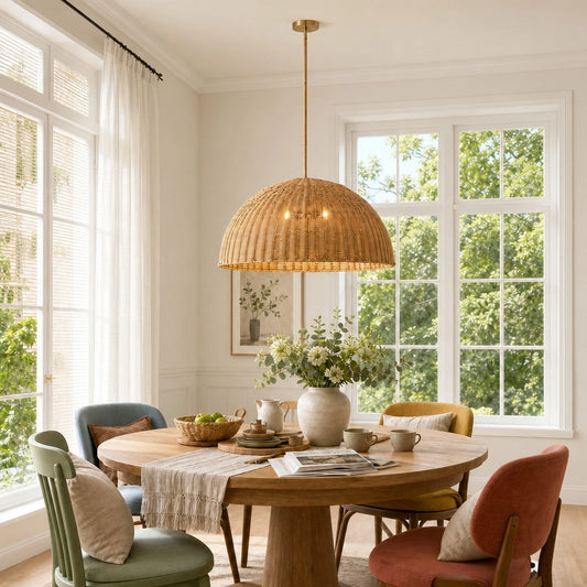 Jovith Natural Rustic Rattan Dome Pendant Light