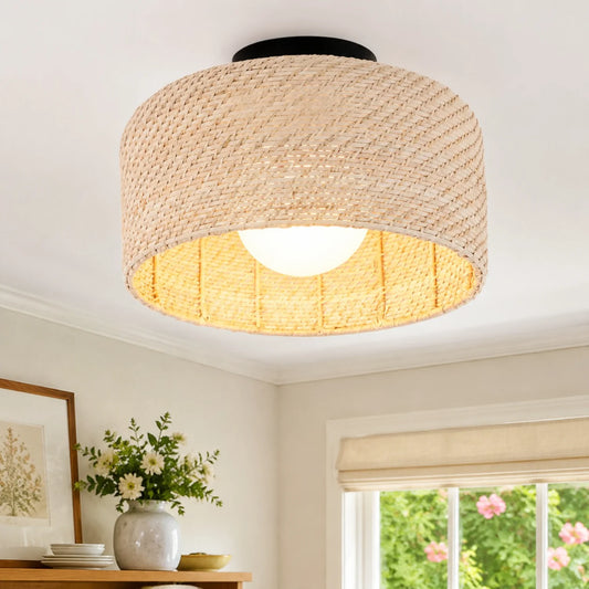 Lyvera Modern Rattan LED Flush Mount Ceiling Light