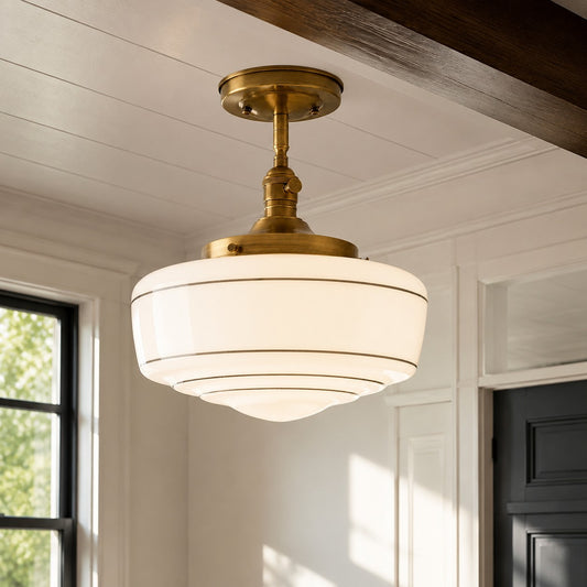 Cheryl Schoolhouse Mid-Century Modern Milk Striped Glass Ceiling Lamp