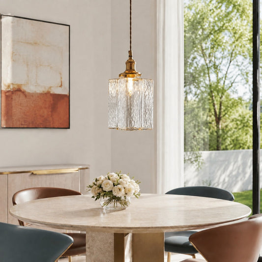 Olyth Japandi Minimalist Brass Cube Glass Pendant Light