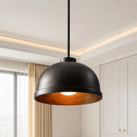 Tolyra Black Cast Aluminum Dome Pendant Light