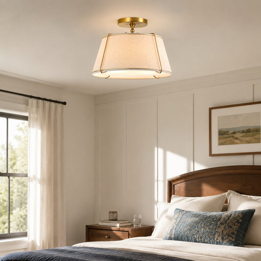 Mireya Modern Farmhouse Linen Drum Ceiling Light