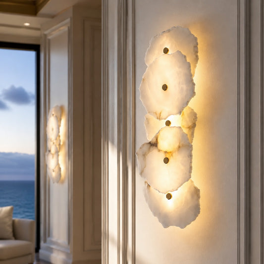 Maelis Modern Stacked Floral Slice Alabaster Wall Lamp