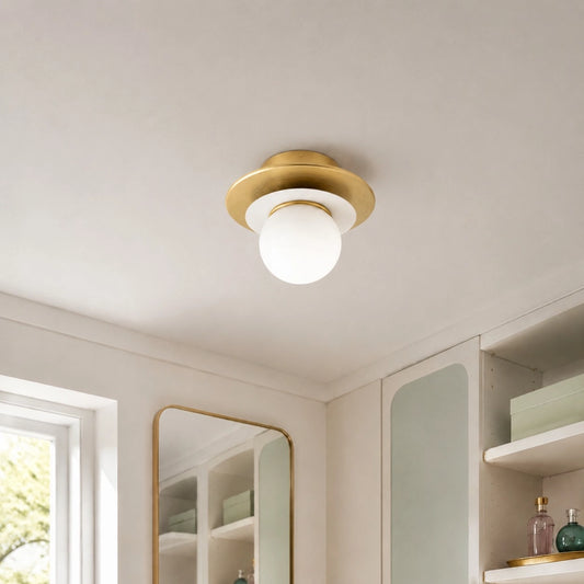 Quillan Modern Layered Brass Opal Glass Ceiling Light