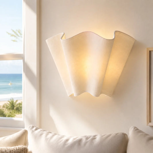 Cherie Farmhouse Ivory Linen Scalloped Sconce