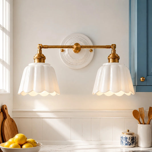 Cvella Vintage Scalloped Flower Ceramic Wall Lamp