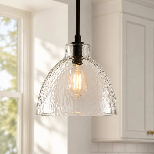 Marlowe Farmhouse Recycled Hammered Glass Pendant Light for Kitchen Island