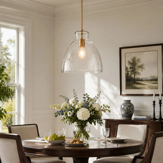 Marlowe Farmhouse Recycled Hammered Glass Pendant Light for Kitchen Island