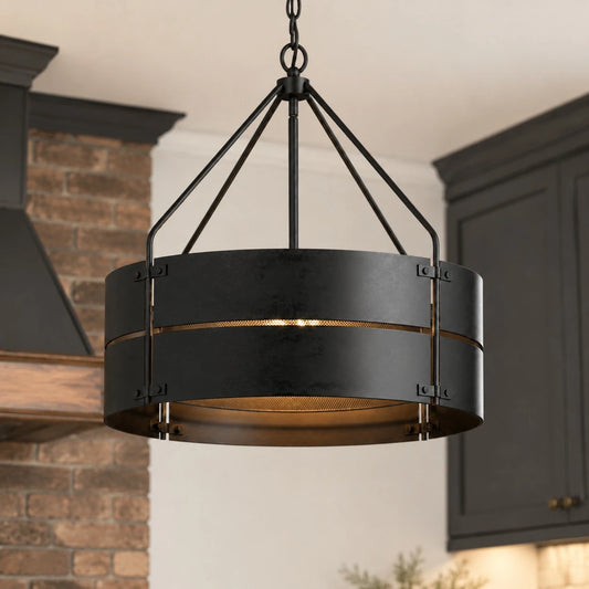 Caelan Vintage Industrial Bronze Drum Shade Pendant Light