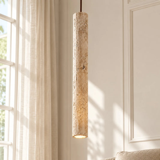 Darian Nordic Cylinder Travertine Pendant Light for Bedroom