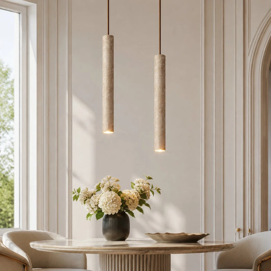Harlan Wabi Sabi Cylinder Travertine Pendant Light for Kitchen Island