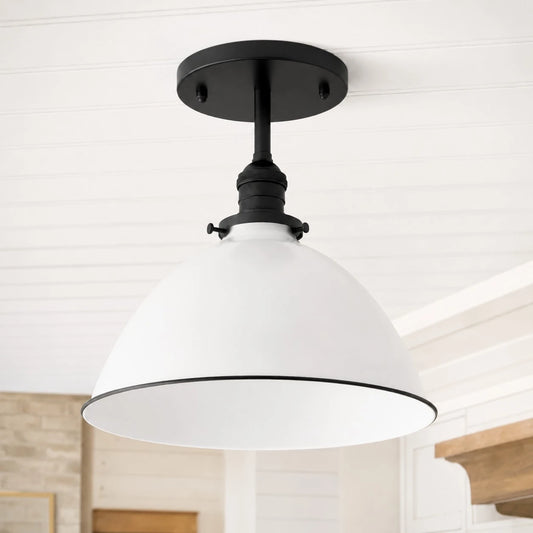 Brennus Industrial Opal Bowl Semi-Flush Ceiling Light