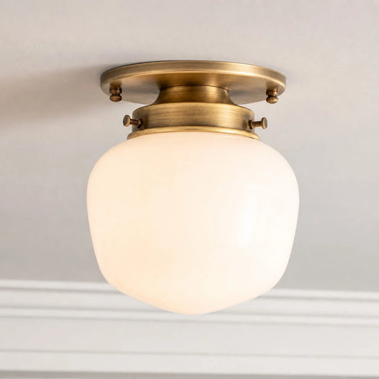 Kabt Modern Classic Schoolhouse Opal Glass Flush Mount Ceiling Light