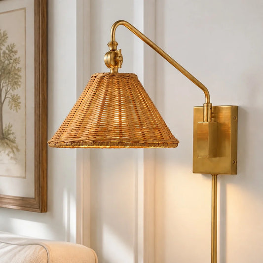 Indigo Rustic Rattan Swing Arm Wall Sconce