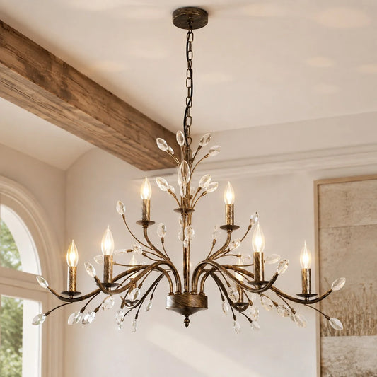 Fallon French Country 9 Light Bronze Crystal Chandelier
