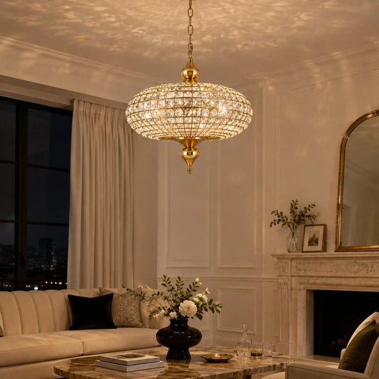 Voss Luxury Globe Crystal Antique Brass Pendant Light