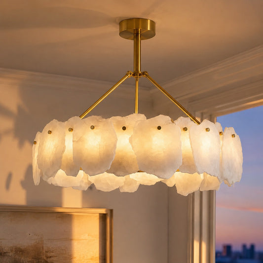 Burton Modern Brass Alabaster Layered Chandelier