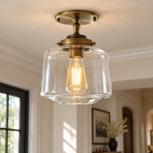 Blake Vintage Brass Clean Glass Bell Schoohouse Ceiling Light