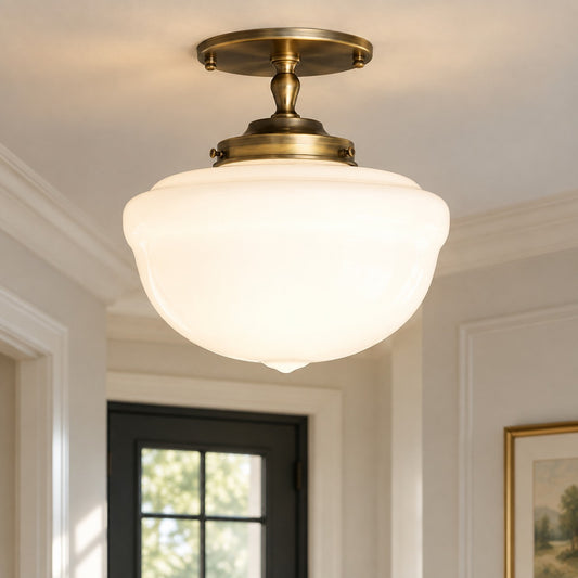Arreiv Vintage Milk Glass Semi-Flush Mount Ceiling Light