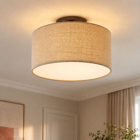 Elowen Linen Drum Flush Mount Ceiling Light