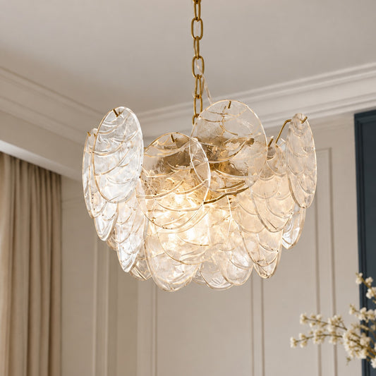 Yvette Modern Wave Disc Glass Chandelier