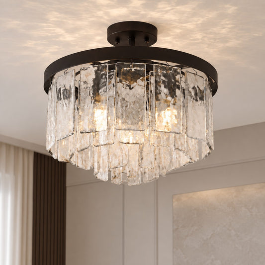 Alina Mid-Century Tiered Hammered Glass 5-Light Semi-Flush Mount Ceiling Light