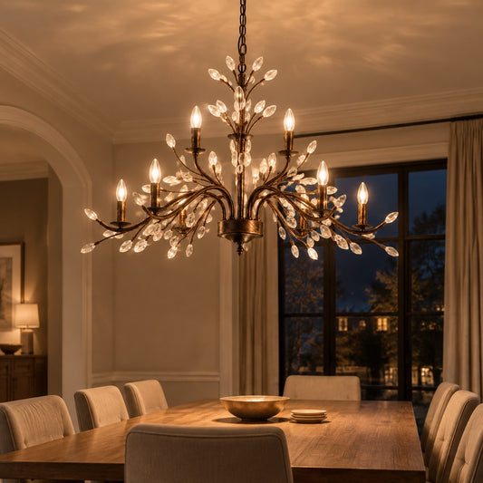 Fallon French Country 9 Light Bronze Crystal Chandelier