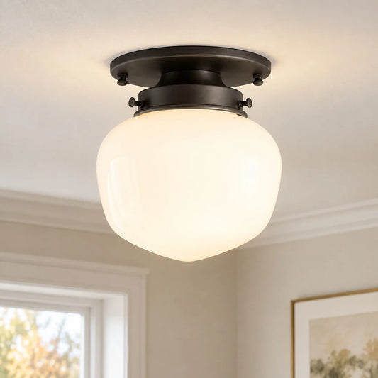 Kabt Modern Classic Schoolhouse Opal Glass Flush Mount Ceiling Light