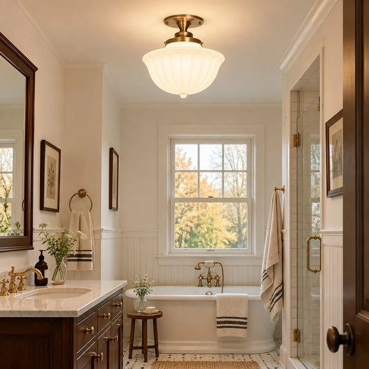 Cedar Vintage Schoolhouse Milk Glass Ceiling Light