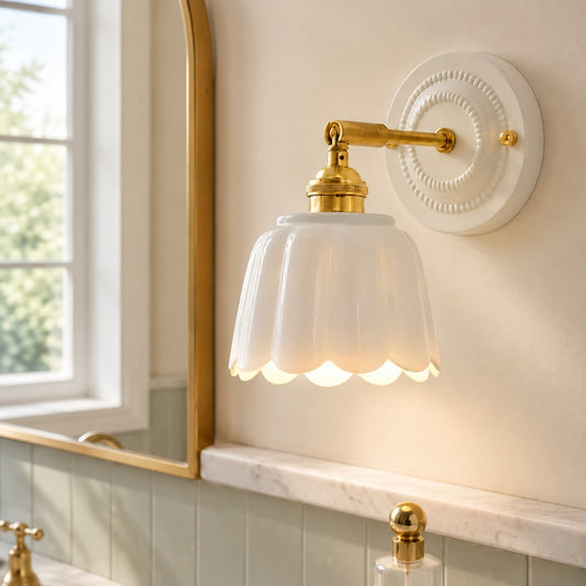 Sidney Vintage Adjustment Flower Scalloped Ceramic Wall Sconce