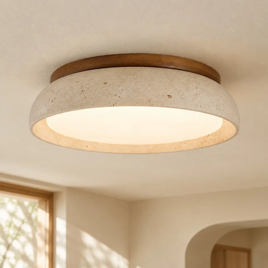 Bellamy Modern Faux Travertine Stone Round Ceiling Light