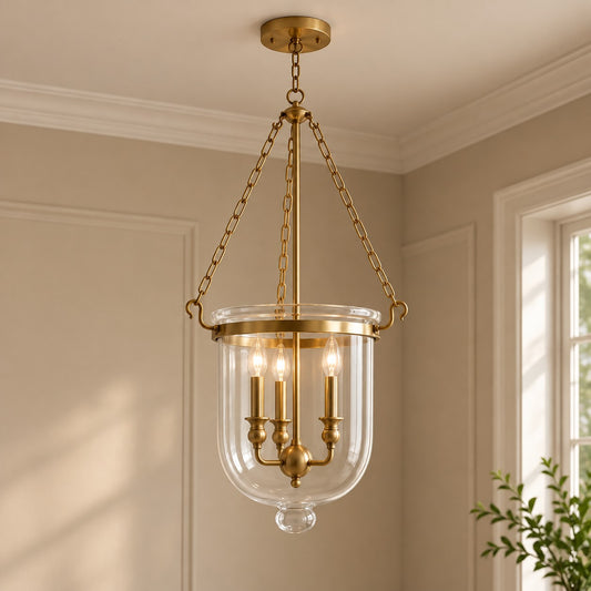 Greer Traditional 3-Light Clear Glass Bell Jar Pendant Light