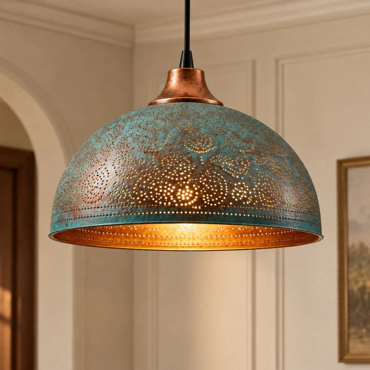 Evantis Vintage Rustic Copper Dome Pendant Light