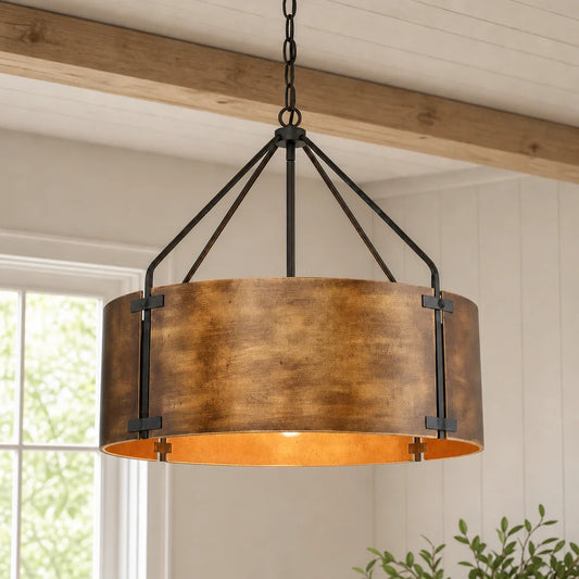 Chloe Vintage Industrial Bronze Drum Shade Pendant Light