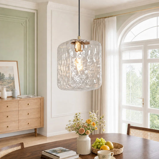Kynan Modern Square Water Ripple Glass Pendant Light